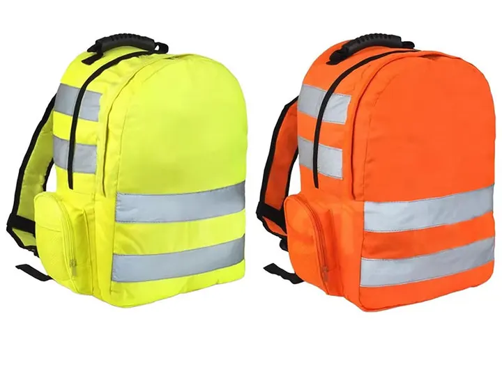 Reflective tape on a high-visibility backpack