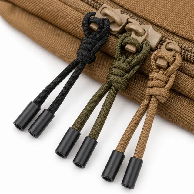 Paracord zipper pulls with heat shrink ends