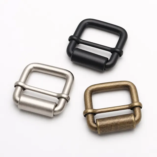 Metal roller pin buckles for bag straps