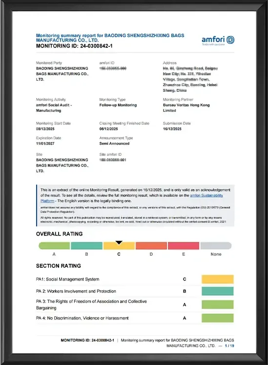BSCI social compliance audit report - Senszx