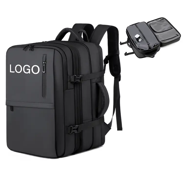 Black expandable carry-on travel backpack