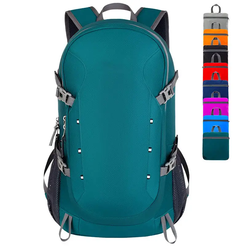 Teal hiking backpack with compression straps